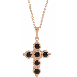 14K Rose Natural Black Onyx Cross 16-18" Necklace