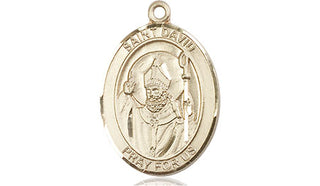 14kt Gold Saint David of Wales Medal Engraved Catholic Saint Jewelry