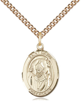 14kt Gold Saint David of Wales Medal Engraved Catholic Saint Jewelry