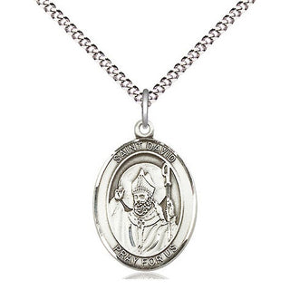 Pewter Saint David of Wales Medal Religious Jewelry Engraved Catholic Saint Jewelry