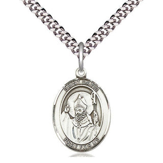 Pewter Saint David of Wales Medal Religious Jewelry Engraved Catholic Saint Jewelry