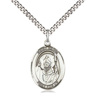 Pewter Saint David of Wales Medal Religious Jewelry Engraved Catholic Saint Jewelry