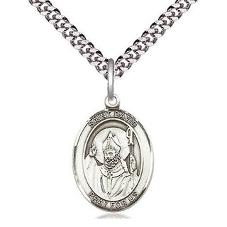 Pewter Saint David of Wales Medal Religious Jewelry Engraved Catholic Saint Jewelry