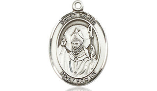 Sterling Silver Saint David of Wales Medal Religious Jewelry Engraved Catholic Saint Jewelry