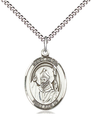 Sterling Silver Saint David of Wales Medal Religious Jewelry Engraved Catholic Saint Jewelry