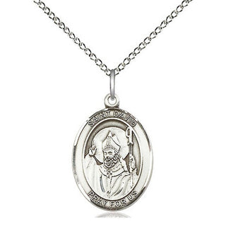 Sterling Silver Saint David of Wales Medal Religious Jewelry Engraved Catholic Saint Jewelry