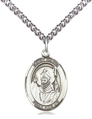Sterling Silver Saint David of Wales Medal Religious Jewelry Engraved Catholic Saint Jewelry