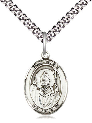 Sterling Silver Saint David of Wales Medal Religious Jewelry Engraved Catholic Saint Jewelry