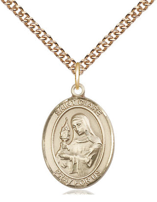 14kt Gold Filled Saint Clare of Assisi Medal Religious Jewelry Engraved Catholic Saint Jewelry
