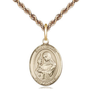 14kt Gold Filled Saint Clare of Assisi Medal Religious Jewelry Engraved Catholic Saint Jewelry