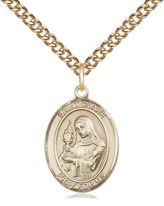 14kt Gold Saint Clare of Assisi Medal Engraved Catholic Saint Jewelry