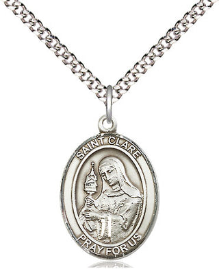 Pewter Saint Clare of Assisi Medal Religious Jewelry Engraved Catholic Saint Jewelry