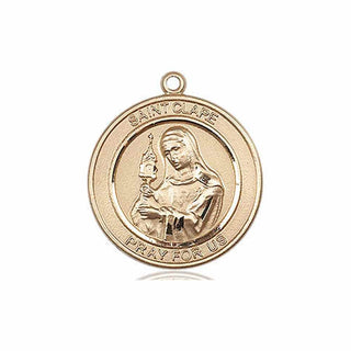 14kt Gold Filled Saint Clare of Assisi Medal Engraved Catholic Saint Jewelry