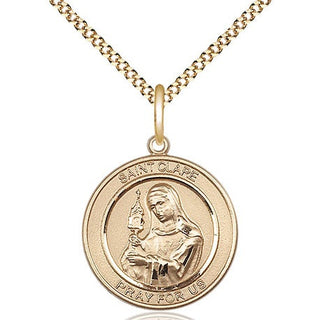 14kt Gold Filled Saint Clare of Assisi Medal Religious Jewelry Engraved Catholic Saint Jewelry