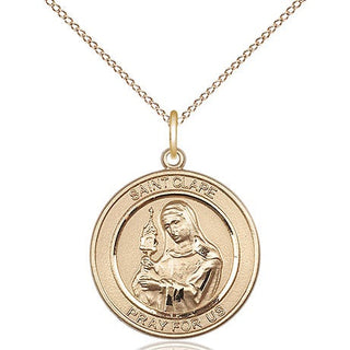 14kt Gold Filled Saint Clare of Assisi Medal Religious Jewelry Engraved Catholic Saint Jewelry