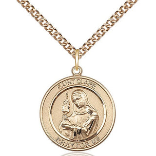 14kt Gold Filled Saint Clare of Assisi Medal Religious Jewelry Engraved Catholic Saint Jewelry