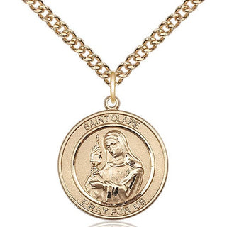 14kt Gold Filled Saint Clare of Assisi Medal Religious Jewelry Engraved Catholic Saint Jewelry
