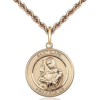 14kt Gold Filled Saint Clare of Assisi Medal Religious Jewelry Engraved Catholic Saint Jewelry