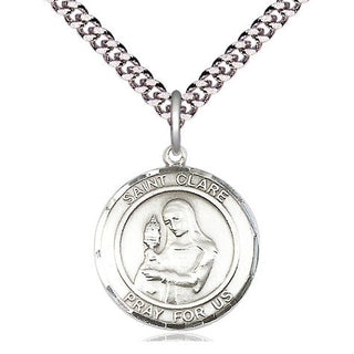 Pewter Saint Clare of Assisi Medal Religious Jewelry Engraved Catholic Saint Jewelry
