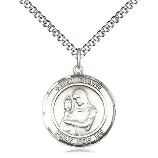 Pewter Saint Clare of Assisi Medal Religious Jewelry Engraved Catholic Saint Jewelry