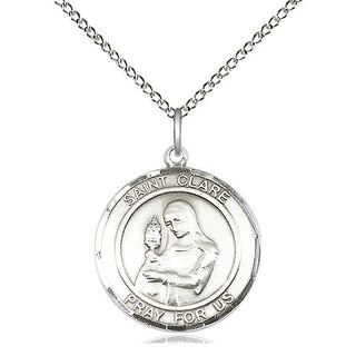 Sterling Silver Saint Clare of Assisi Medal Religious Jewelry Engraved Catholic Saint Jewelry