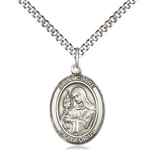 Sterling Silver Saint Clare of Assisi Medal Religious Jewelry Engraved Catholic Saint Jewelry