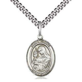 Sterling Silver Saint Clare of Assisi Medal Religious Jewelry Engraved Catholic Saint Jewelry