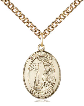 14kt Gold Saint Elmo Medal Engraved Catholic Saint Jewelry