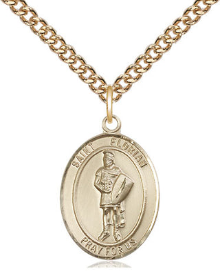 14kt Gold Saint Florian Medal Engraved Catholic Saint Jewelry