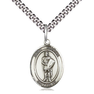 Pewter Saint Florian Medal Religious Jewelry Engraved Catholic Saint Jewelry