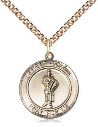 14kt Gold Saint Florian Medal Engraved Catholic Saint Jewelry