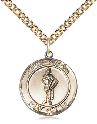 14kt Gold Saint Florian Medal Engraved Catholic Saint Jewelry
