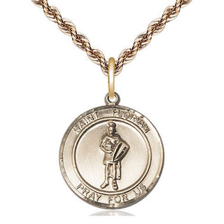 14kt Gold Saint Florian Medal Engraved Catholic Saint Jewelry