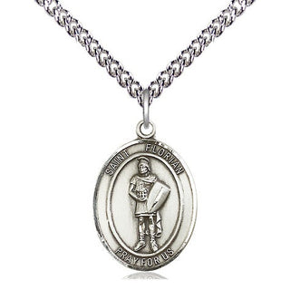 Sterling Silver Saint Florian Medal Religious Jewelry Engraved Catholic Saint Jewelry