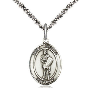 Sterling Silver Saint Florian Medal Religious Jewelry Engraved Catholic Saint Jewelry