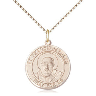 14kt Gold Saint Francis de Sales Medal Engraved Catholic Saint Jewelry