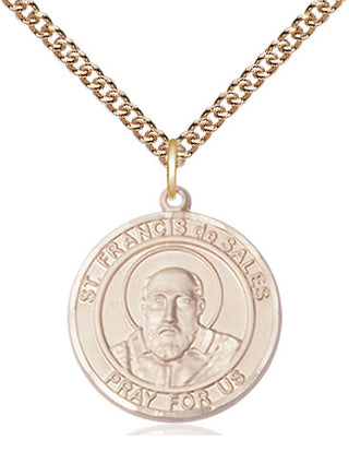 14kt Gold Saint Francis de Sales Medal Engraved Catholic Saint Jewelry