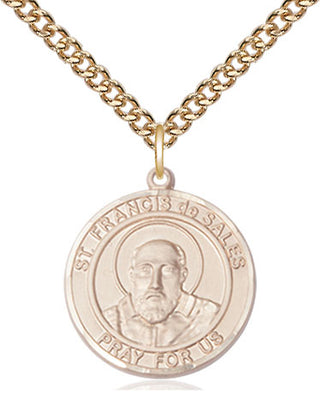 14kt Gold Saint Francis de Sales Medal Engraved Catholic Saint Jewelry