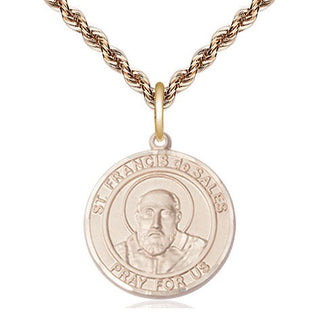 14kt Gold Saint Francis de Sales Medal Engraved Catholic Saint Jewelry
