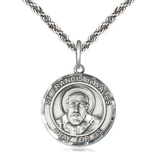 Sterling Silver Saint Francis de Sales Medal Religious Jewelry Engraved Catholic Saint Jewelry