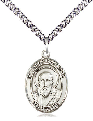 Sterling Silver Saint Francis de Sales Medal Religious Jewelry Engraved Catholic Saint Jewelry