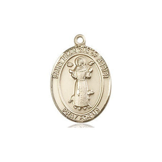 14kt Gold Saint Francis of Assisi Medal Engraved Catholic Saint Jewelry