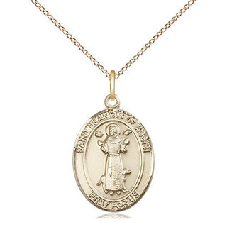 14kt Gold Saint Francis of Assisi Medal Engraved Catholic Saint Jewelry
