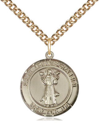 14kt Gold Saint Francis of Assisi Medal Engraved Catholic Saint Jewelry