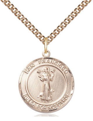 14kt Gold San Francis of Assisi Medal Engraved Catholic Saint Jewelry