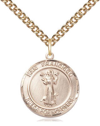 14kt Gold San Francis of Assisi Medal Engraved Catholic Saint Jewelry