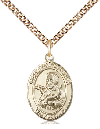 14kt Gold Saint Francis Xavier Medal Engraved Catholic Saint Jewelry