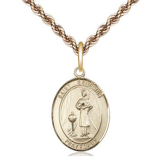 14kt Gold Saint Genesius of Rome Medal Engraved Catholic Saint Jewelry