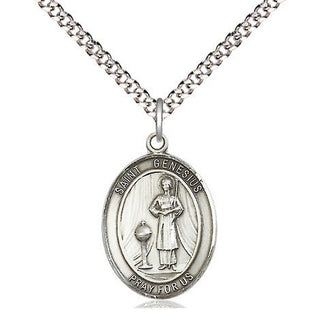 Pewter Saint Genesius of Rome Medal Religious Jewelry Engraved Catholic Saint Jewelry