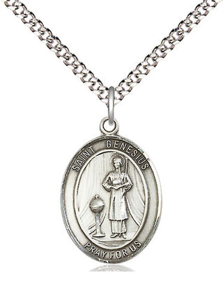 Sterling Silver Saint Genesius of Rome Medal Religious Jewelry Engraved Catholic Saint Jewelry